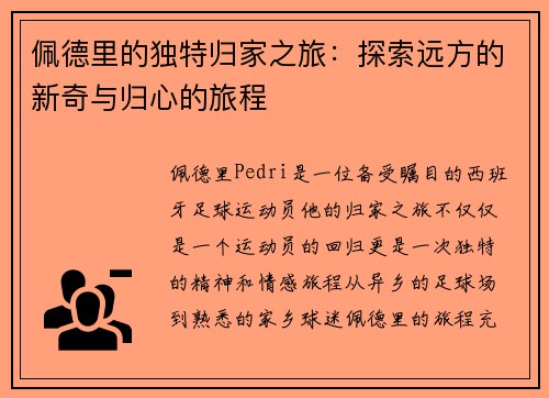 佩德里的独特归家之旅：探索远方的新奇与归心的旅程